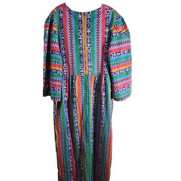 Vintage 60s Loungewear Muumuu Dress Womens XL Multi Southwestern Aztec Kaftan - Picture 1 of 12